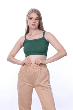 Kalın Askılı Yeşil Crop Top