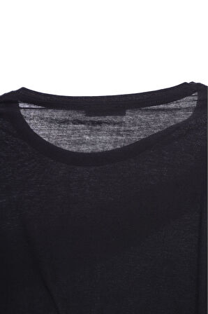 Kadın iç Gösteren Transparan Penye Pamuk Siyah Bisiklet Yaka Oversize T-shirt