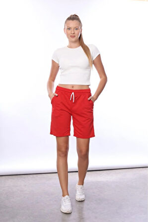 kadın Kırmızı 2 iplik cepli şort