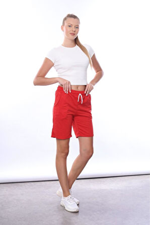 kadın Kırmızı 2 iplik cepli şort