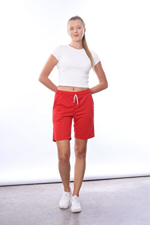 kadın Kırmızı 2 iplik cepli şort