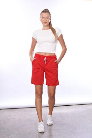 kadın Kırmızı 2 iplik cepli şort