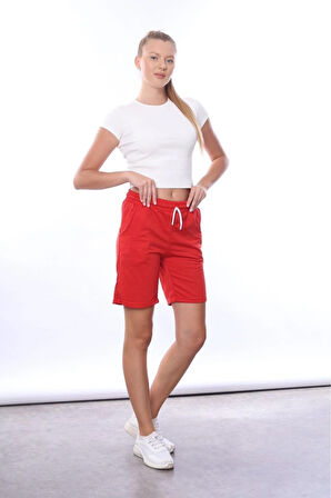 kadın Kırmızı 2 iplik cepli şort