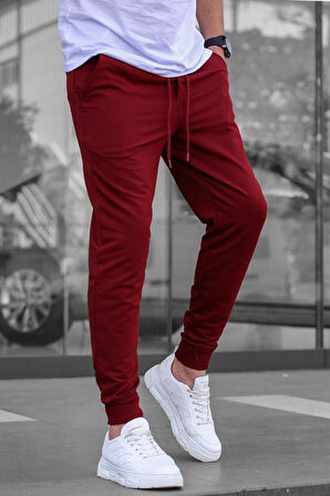 Erkek Bordo Paçası Manşetli Slim Fit Sweatpant / Eşofman Altı