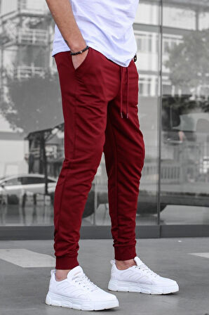 Erkek Bordo Paçası Manşetli Slim Fit Sweatpant / Eşofman Altı