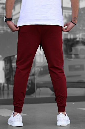 Erkek Bordo Paçası Manşetli Slim Fit Sweatpant / Eşofman Altı