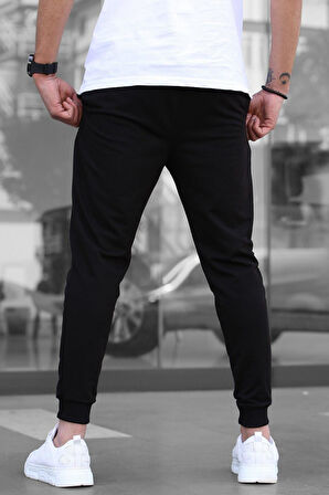 Erkek Siyah Paçası Manşetli Slim Fit Sweatpant / Eşofman Altı