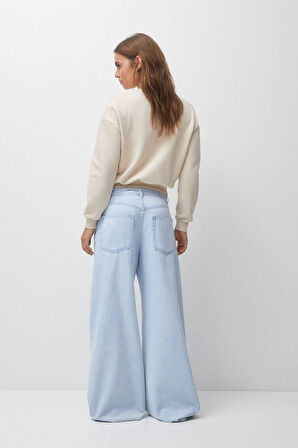 %100 Pamuk Kadın Bej Basic crop bisiklet yaka uzun kollu sweatshirt