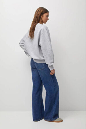 %100 Pamuk Kadın Gri Melanj 3 Iplik Basic Oversize Bisiklet Yaka Uzun Kol Sweatshirt Yüksek Kalite