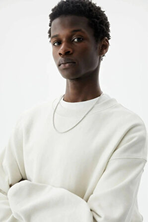 X Serüven Erkek 3 iplik Yüksek Kalite %100 Pamuk Ekru Bisiklet Yaka Uzun Kol Basic Sweatshirt