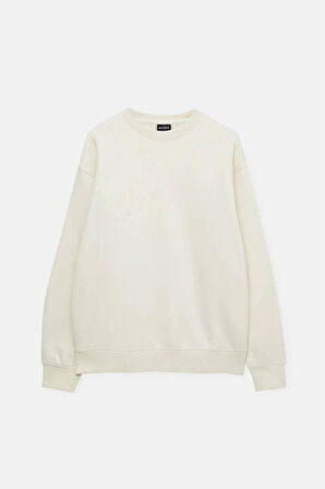 X Serüven Erkek 3 iplik Yüksek Kalite %100 Pamuk Ekru Bisiklet Yaka Uzun Kol Basic Sweatshirt