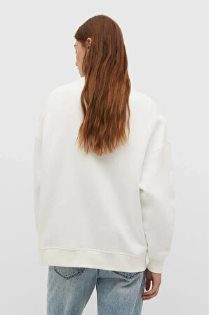 %100 Pamuk Kadın Ekru 3 iplik Basic Oversize bisiklet yaka uzun kol sweatshirt Yüksek Kalite