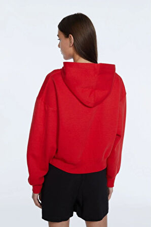 %100 pamuk Premium Kadın Kırmızı Kapüşonlu crop sweatshirt