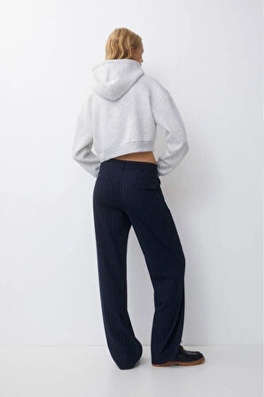 %100 pamuk Premium Kadın Baskılı Gri Melanj Kapüşonlu crop sweatshirt