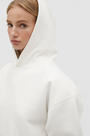 %100 pamuk Premium Kadın Ekru Kapüşonlu crop sweatshirt