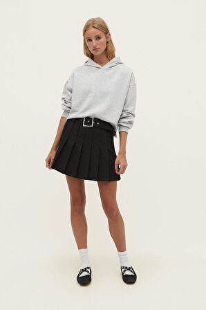 %100 pamuk Kadın Gri melanj Kapüşonlu crop sweatshirt