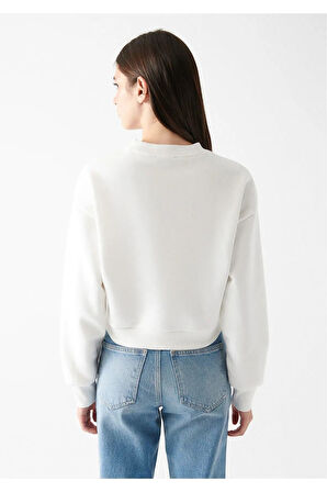 Kadın %100 Pamuk Ekru Ultra Kalite Diagonel Şardonsuz 3 iplik Bisiklet Yaka Basic Sweatshirt