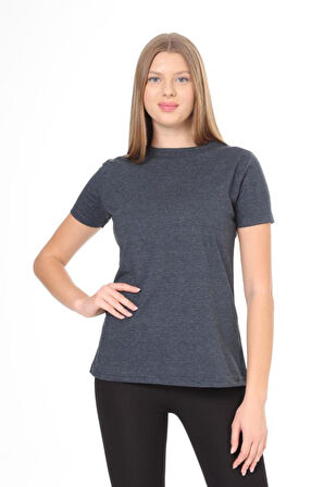 %100 Pamuk süper kalite kadın tişört düz renk Antrasit bisiklet yaka organik pamuk penye t-shirt