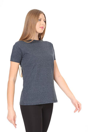 %100 Pamuk süper kalite kadın tişört düz renk Antrasit bisiklet yaka organik pamuk penye t-shirt