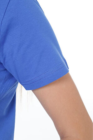 %100 Pamuk süper kalite kadın tişört düz renk Saks Mavi bisiklet yaka organik pamuk penye t-shirt