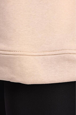% 100 Pamuk Kadın Yumuşak Dokulu Bej Şardonsuz Basic 3 iplik oversize kapüşonlu sweatshirt