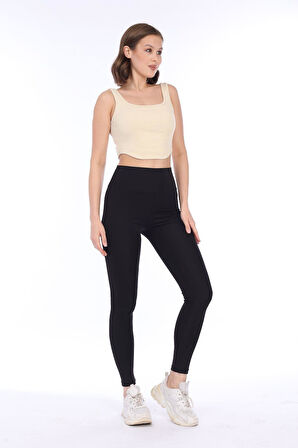 Kadın Bej Arkası Fermuarlı Fitilli Kaşkorse Crop Top