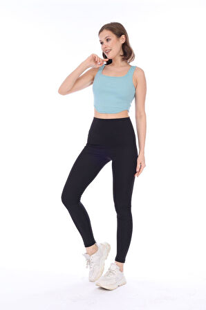 Kadın Mavi Arkası Fermuarlı Fitilli Kaşkorse Crop Top