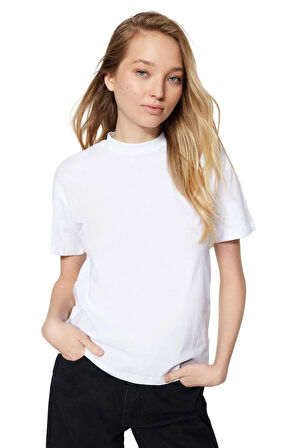 Siyah-Beyaz 2'li Paket %100 Organik Pamuk Basic Ribana'lı Dik Yaka Örme T-Shirt