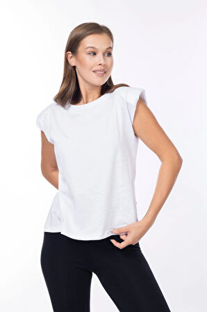 Kadın %100 Organik Pamuk Beyaz Omuz Vatkalı Kolsuz T-shirt