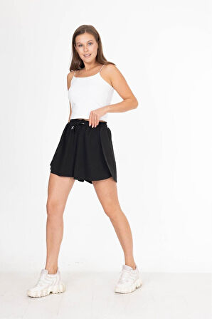 Siyah Bol Kesim Taytlı Spor Şort Günlük / Spor / Havuz / Deniz