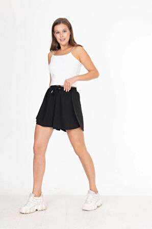 Siyah Bol Kesim Taytlı Spor Şort Günlük / Spor / Havuz / Deniz