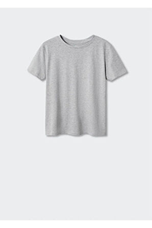 %100 Pamuk Süper Kalite Kadın Tişört Düz Renk Gri Melanj Bisiklet Yaka Organik Pamuk Penye T-shirt