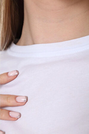 Beyaz 100% Pamuk Büzgü Detaylı Basic Bisiklet Yaka Örme T-shirt Twoss21ts0131