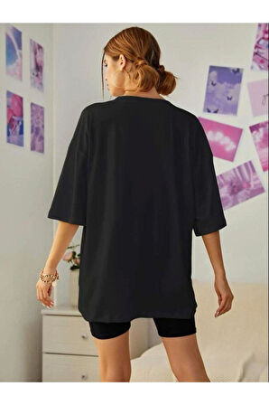 Kabartma Baskılı %100 Pamuk Süper Kalite Penye Oversize T-shirt