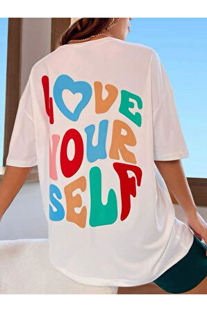 Arka Ve Ön Love Baskılı %100 Pamuk Süper Kalite Penye Oversize T-shirt