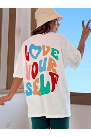 Arka Ve Ön Love Baskılı %100 Pamuk Süper Kalite Penye Oversize T-shirt