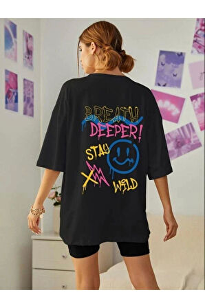 Ön Arka Baskılı %100 Pamuk Süper Kalite Penye Oversize T-shirt