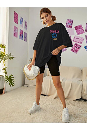 Ön Arka Baskılı %100 Pamuk Süper Kalite Penye Oversize T-shirt