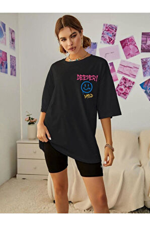 Ön Arka Baskılı %100 Pamuk Süper Kalite Penye Oversize T-shirt