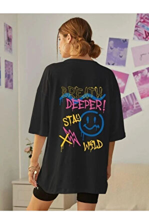 Ön Arka Baskılı %100 Pamuk Süper Kalite Penye Oversize T-shirt