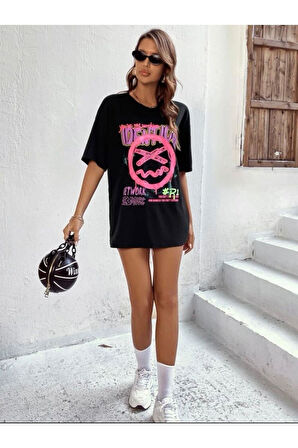 %100 Pamuk Süper Kalite Penye Oversize Baskılı T-shirt