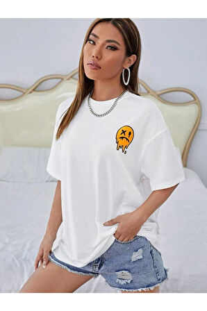 Ön Arka Baskılı %100 Pamuk Süper Kalite Penye Oversize T-shirt