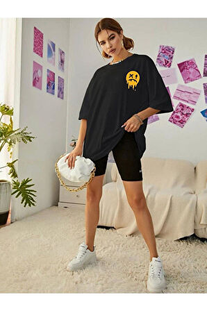 Ön Arka Baskılı %100 Pamuk Süper Kalite Penye Oversize T-shirt