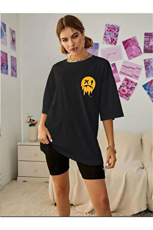 Ön Arka Baskılı %100 Pamuk Süper Kalite Penye Oversize T-shirt
