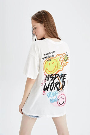 Ön Arka Ve Kol Baskılı %100 Pamuk Süper Kalite Penye Oversize T-shirt