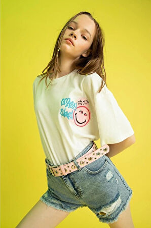 Ön Arka Ve Kol Baskılı %100 Pamuk Süper Kalite Penye Oversize T-shirt