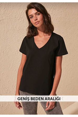 süper kalite siyah ve beyaz 2`li paket V-yaka kadın Basic tişört örme pamuk penye t-shirt
