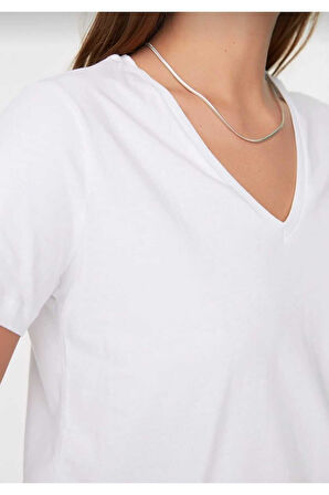 süper kalite Beyaz V yaka kadın tişört düz renk basic organik pamuk örme penye t-shirt