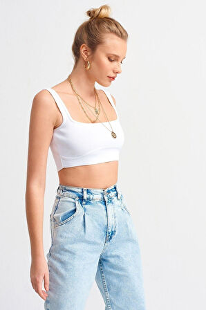 Kadın Beyaz Biyeli Crop Top