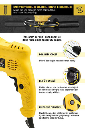 Assur Darbeli Germany Style 240V 60Hz Profesional 1100W Metal Şanzıman 13mm Elektrikli Matkap